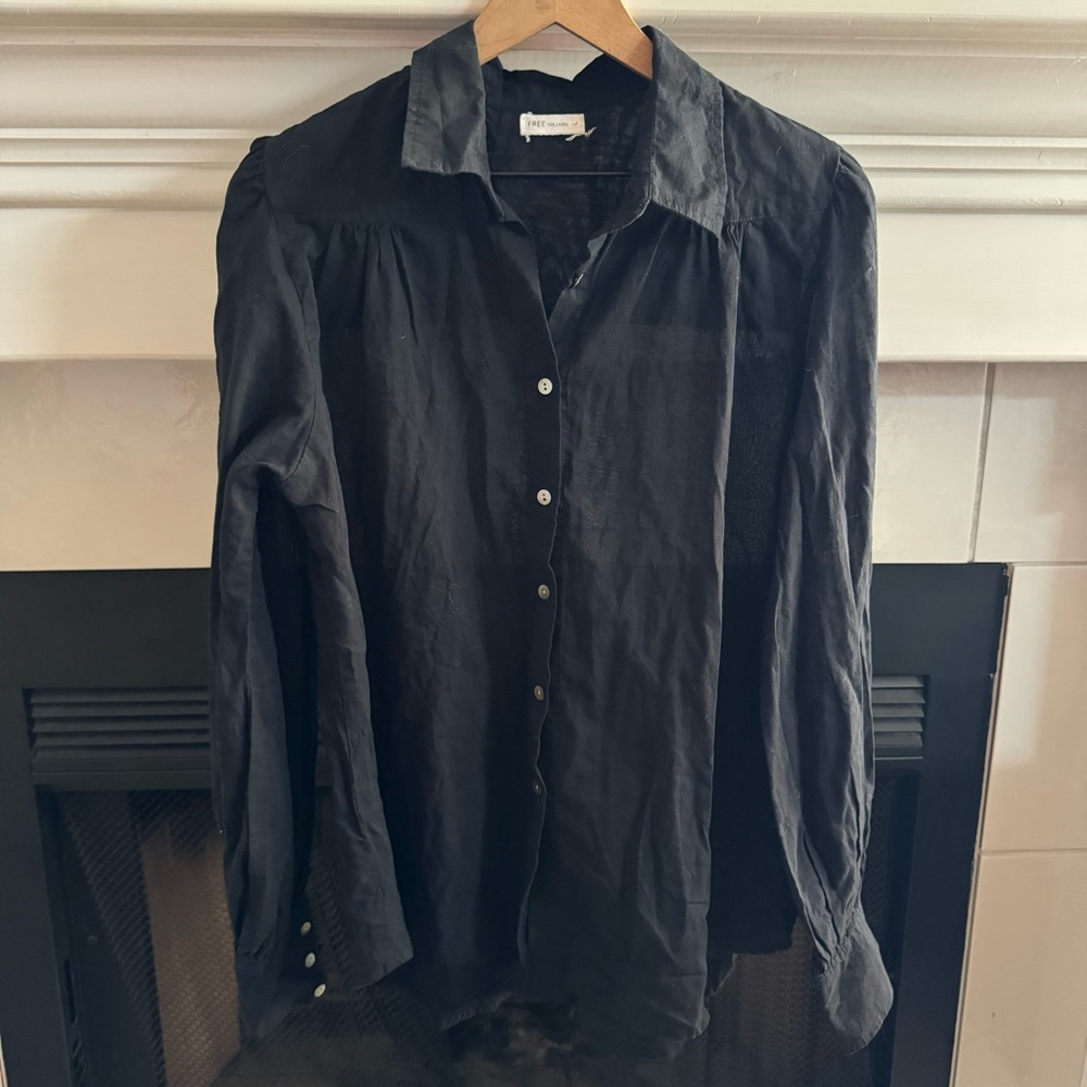 Free the Label Black Cotton Button Down Top Size Large